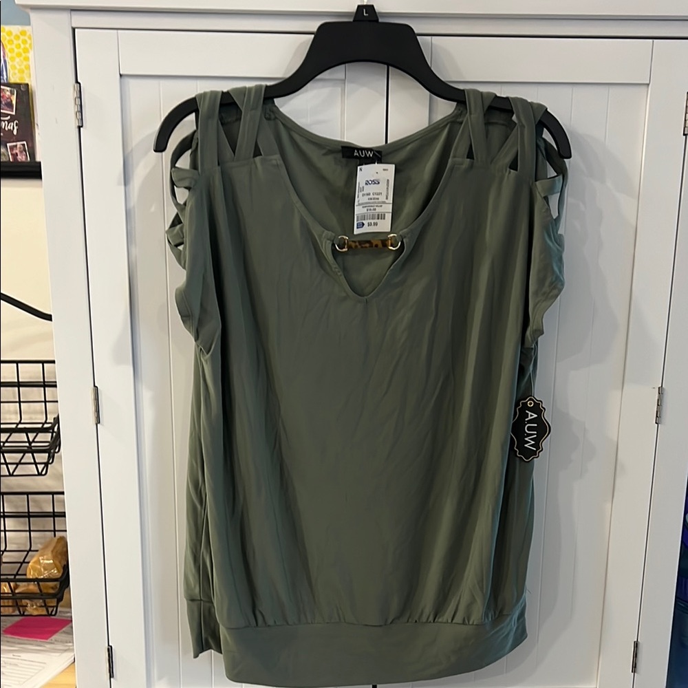 AUW Olive Green Women's Blouse with Cutout Sleeves